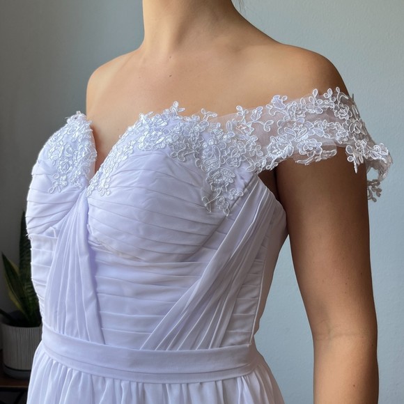 White Wedding Dress Chiffon A-Line Bodice - Picture 7 of 12